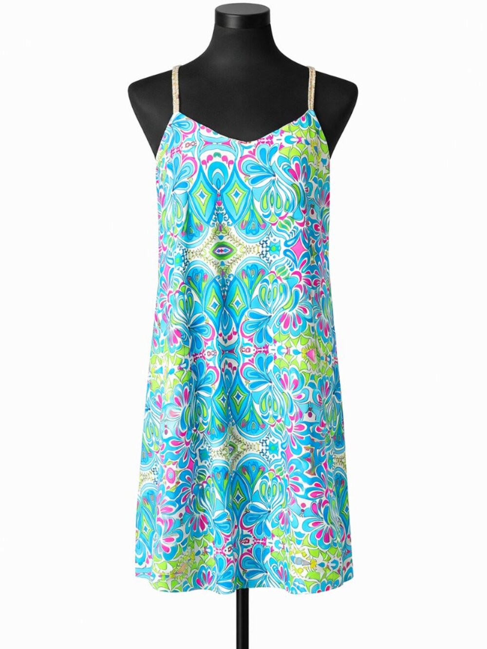 Jude Connally Bailey Slip Dress XL Graphic Paisley Blue Pink Gold Racerback